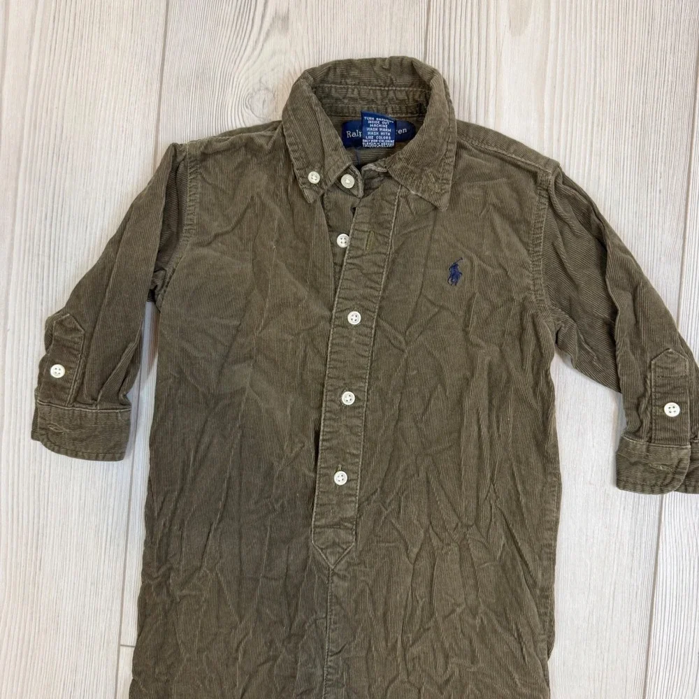 Vintage Ralph Lauren Baby Boys Olive Brown Corduroy Coverall Jumpsuit 18M
